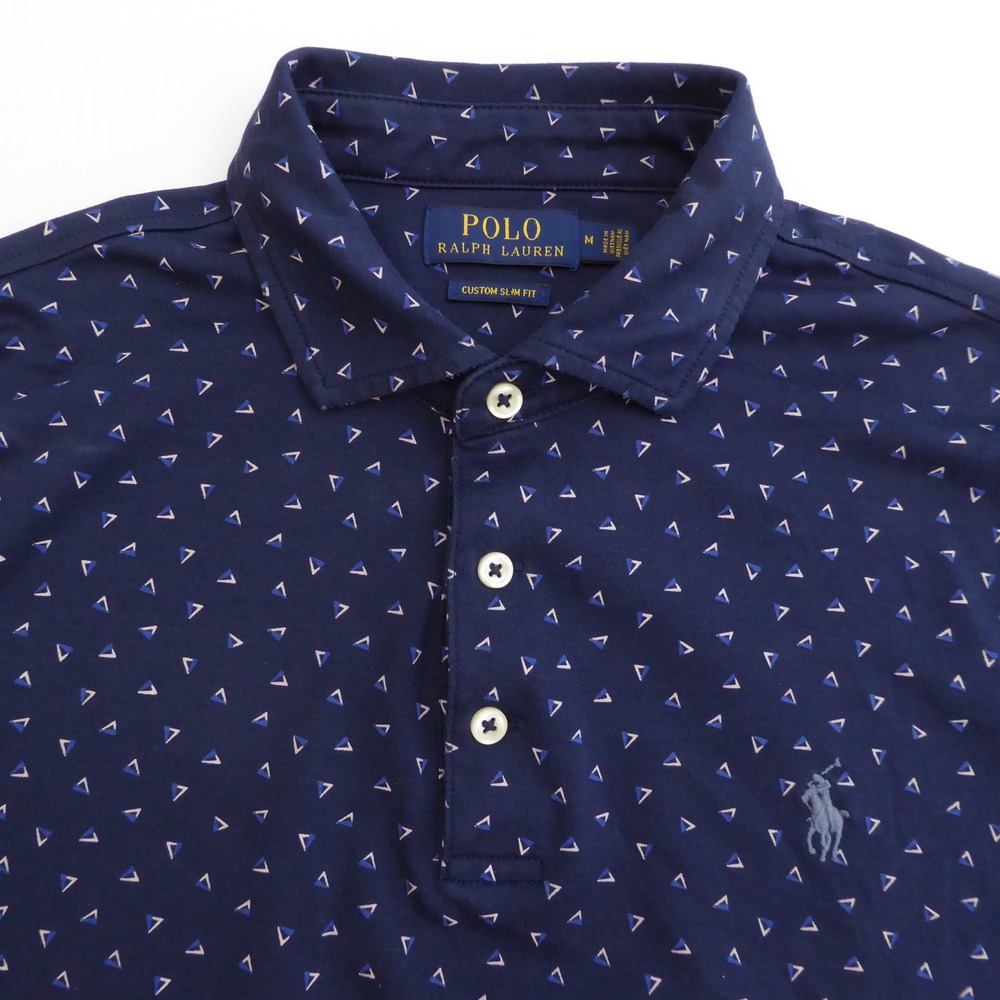 Polo Ralph Lauren Mens Polo Shirt Navy Blue Geometric Print Custom Slim Medium